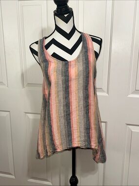 Pure Navy Striped Scoop Neck High Low Tank Top